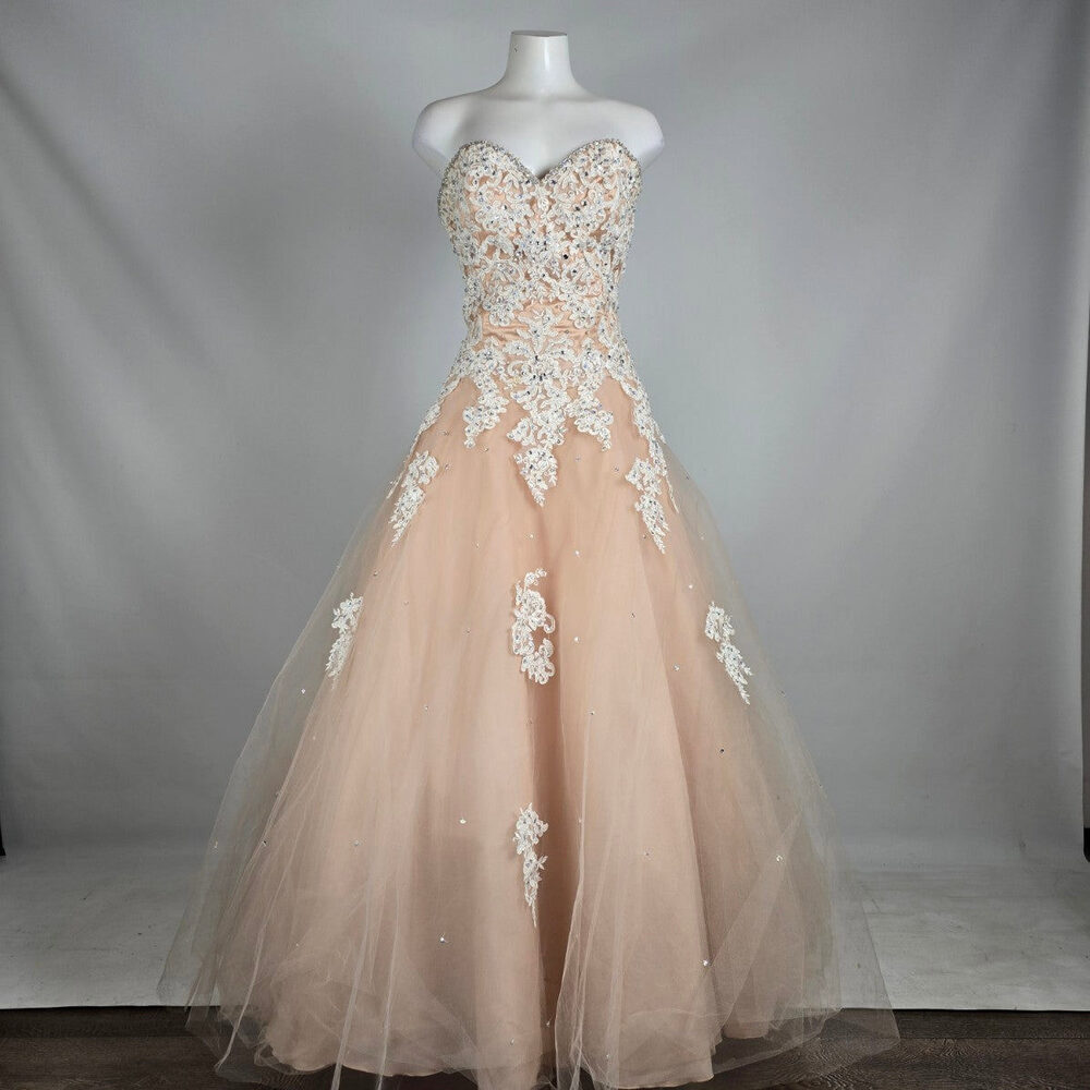 Morilee by Madeline Gardner Blush Lace Ball Gown Formal Dress Size 16